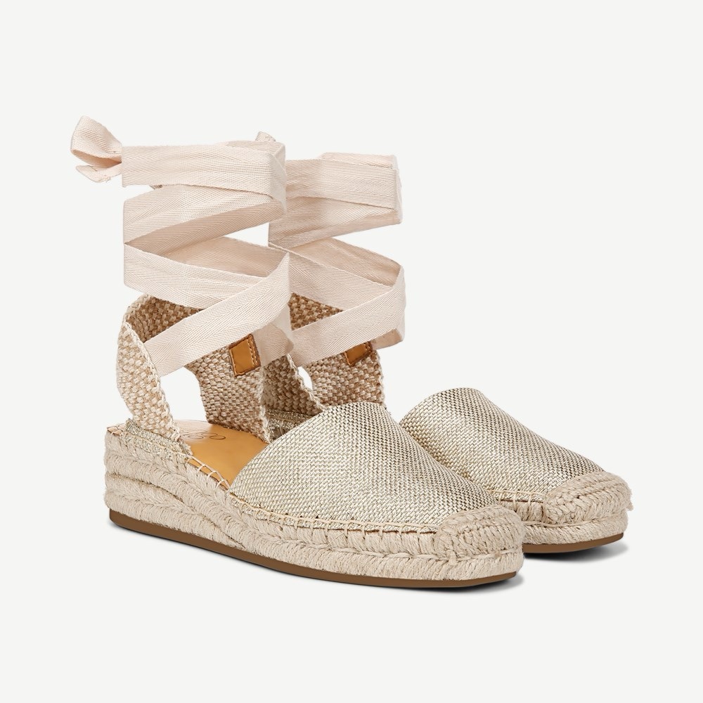 Franco Sarto Beige Espadrille Wedge Sandals with Ankle Wrap